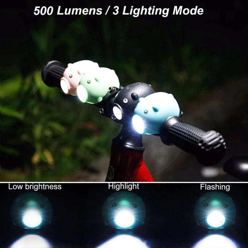 AaiLucky Kids Bike Lights for Night Riding, Girls Bike Horn and Light 2 in 1, Rechargeable Bike Scooter Headlight and Tail Light Set for Boys Adults, 3 Lighting Mode, Cute Bicycle Accessories - Image 3